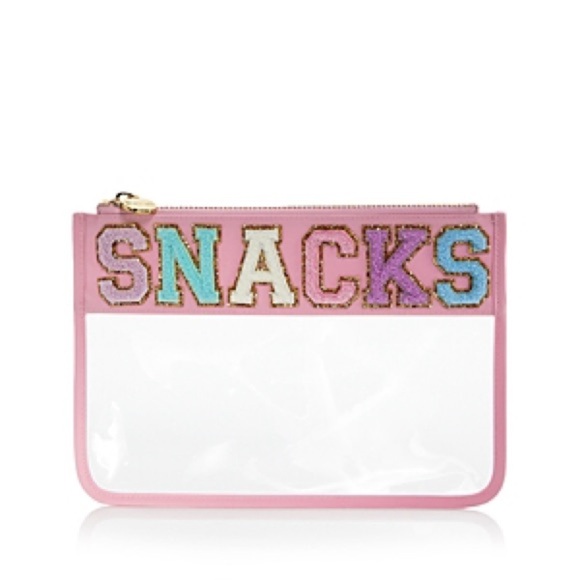 STONEY CLOVER LANE “Snacks” Medium Clear Zip Pouch In Flamingo - Picture 1 of 3